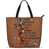 Foinior African American Women Tote Bag Black Shoulder Handbag For Women Fit Work Beach Labtops With Zip
