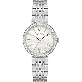 Bulova Ladies' Classic Crystal Stainless Steel 3-Hand Quartz Watch, White Mother-of-Pearl Dial