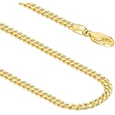 EVAYA 14k Gold Miami Cuban Chain Necklace for Women & Men (3mm-5mm Width, 16-24" Length) - Cadenas de Oro Puro de 14K