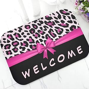 3D Printing Door Mat Floor Mats Trendy Hot Pink Faux Foil Leopard Print and Diamonds Welcome Doormat Leopard Animal Print Mat for Bathroom Rug Carpet Home Decor Home Kitchen Room Decor