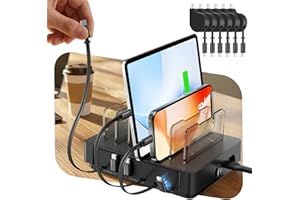 SooPii HomeHub H1 Charging Station for multiple devices,Upgraded 6-Port Desktop Fast Charger with 6 Retractable Cables（4*C+2*