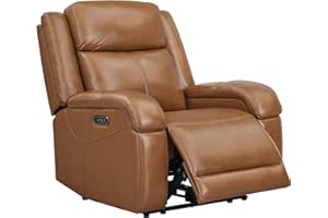 Watson & Whitely Genuine Leather Power Recliner Chairs for Adults, Wall Hugger RV Recliner with Power Headrest & Charging Ports, Electric Recliner Sofa Chair for Living Room, Saddle Brown