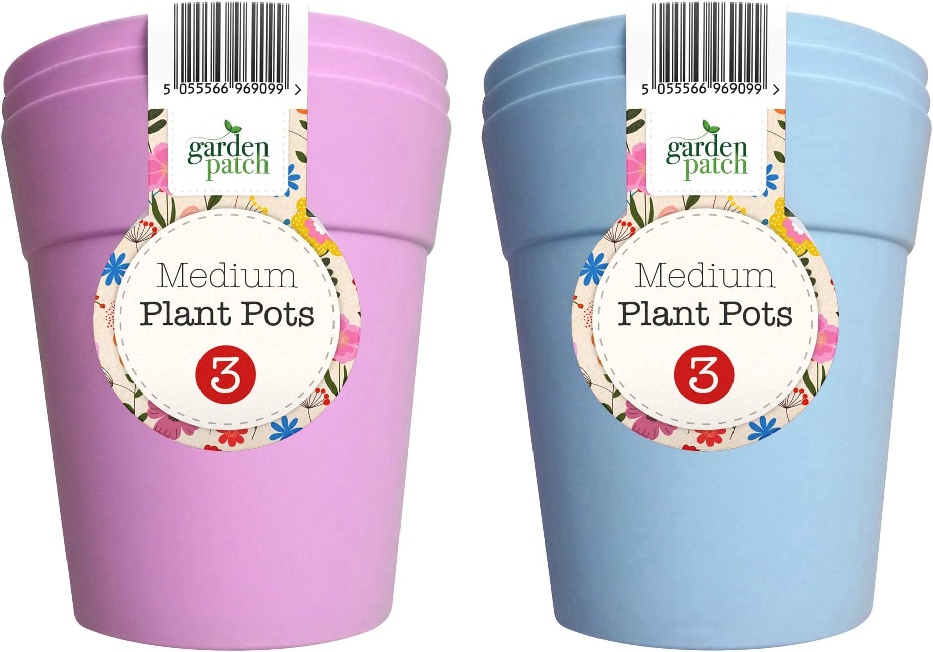 6pk Plant Pots | 2 x 3pk Patch Medium Plastic Garden Flower Pots in Blue and Purple Perfect for Succulent and Cacti Plants|Indoor or Outdoor Use | Includes Gardening Ebook