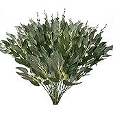 Redvigh Artificial Italian Ruscus Greenery Stems 4PCS, Faux Green Leaf Willow Leaves Bouquet with Seeds for Wedding Bouquet Arch Table Centerpieces Garland Decor