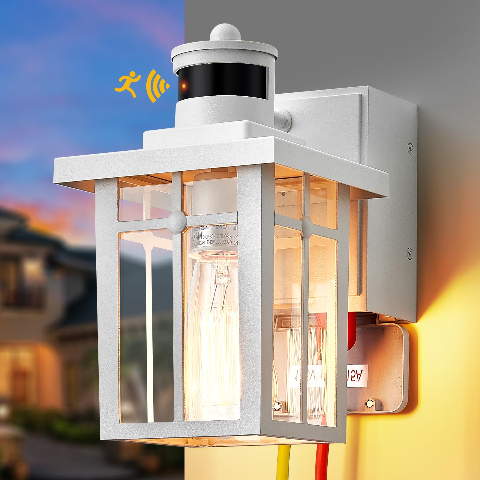 Photo 1 of Myhaptim Porch Lights with GFCI Outlet,Dusk to Dawn Motion Sensor Outdoor Lights,3 Lighting Modes White Front Door Light?Waterproof Exterior Light Fixture,Outside Lamp for House Patio Garage