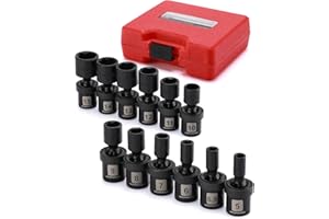 MIXPOWER 12 Pieces 1/4" Drive Metric Shallow Universal Impact Socket Set, CR-MO, Swivel Socket with Flexible Wobble, 5mm - 15mm
