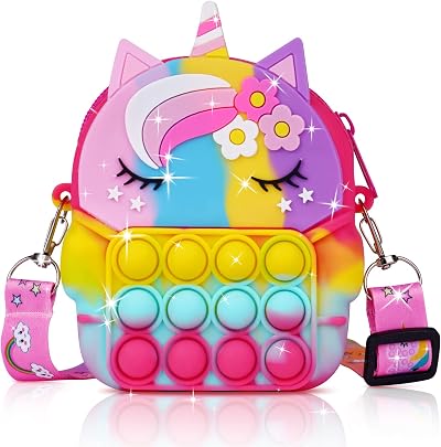 Ainiv Crossbody Pop It Bag Unicorn Fidget Shoulder Bag 2 in 1 Colorful