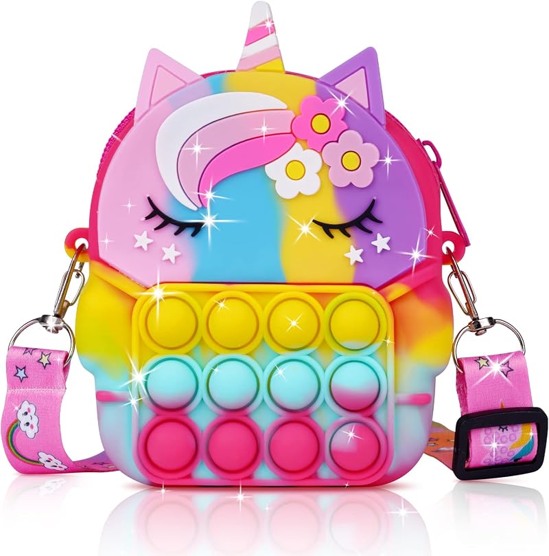 Ainiv Crossbody Pop It Bag Unicorn Fidget Shoulder Bag 2 in 1 Colorful