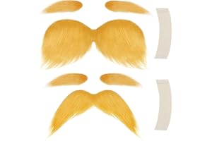 Dfqsofd 2 Sets Mustache and Eyebrows with Spare Tape, Self Adhesive Faux Beard Funny Cosplay Costume Accessories