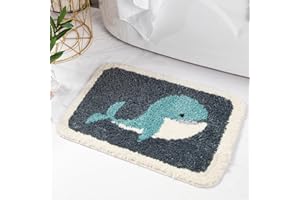 Sagielio Whale Bath Mat Microfiber Kids Bathroom Rugs, Fish Ocean Nautical Decor Bath Rug Non-Slip Soft Absorbent Machine-Washable, Shower Bathroom Bath Mat, 16x24 Inches