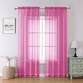 Lecloud Hot Pink Sheer Curtains for Bedroom 84 Inches Long 2 Panels, Light Filtering Voile Rod Pockets Window Curtains for Living Room, Rustic Farmhouse Decor Drapes, Each Panel 42" W x 84" L