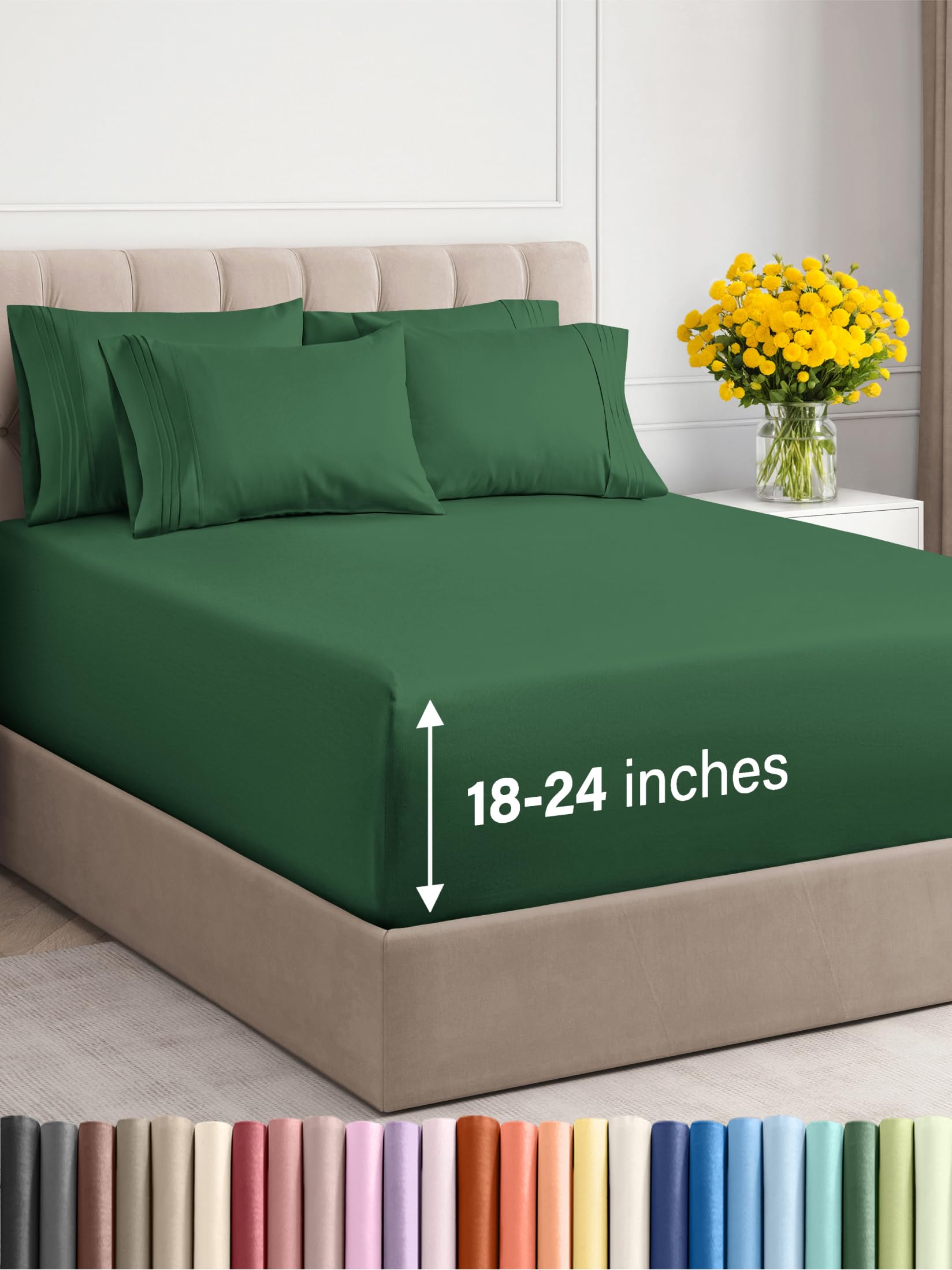Photo 1 of Extra Deep Cal King Sheet Set - 6 Piece Breathable & Cooling Sheets - Hotel Luxury Bed Sheets Set - Easy Fit - Soft, Wrinkle Free & Comfy Sheets Set - Emerald Green Sheet Set with Extra Deep Pockets