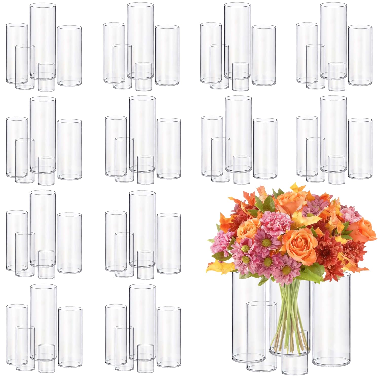 Photo 1 of 60pcs New & Improved Glass Vase Cylinder Vases for Centerpieces Small Flower Glass Clear Vases Home Decor Centerpiece Table Flower Vase Decorations for Wedding Decoration?Holiday Mixed Sizes Tall