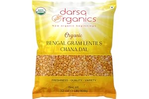 Darsa Organics Chana Dal 2 lb - Premium Organic Bengal Gram Lentils, USDA Organic Yellow Split Chickpeas, Non-GMO, Chemical-Free, Yellow Lentils Ideal for Dal & Vegan Recipes, Kosher