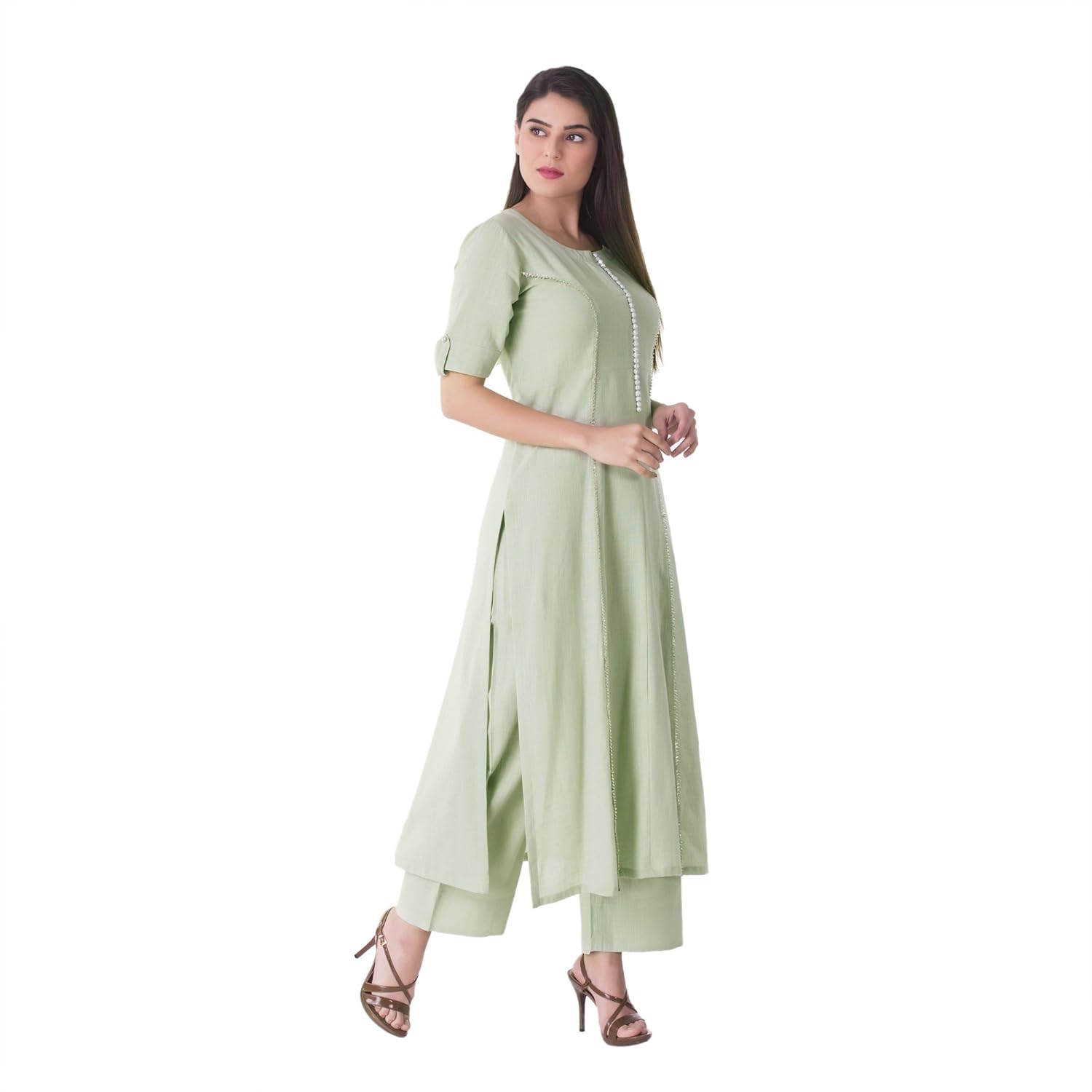 khushal women's cotton kurta with palazzo (kk65-green_xl)
