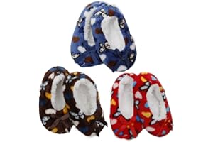 Gilbins Kids Sherpa Lined Warm & Cozy Feet Fuzzy Slippers Non-Slip Lined Socks Booties Indoor 3 PK