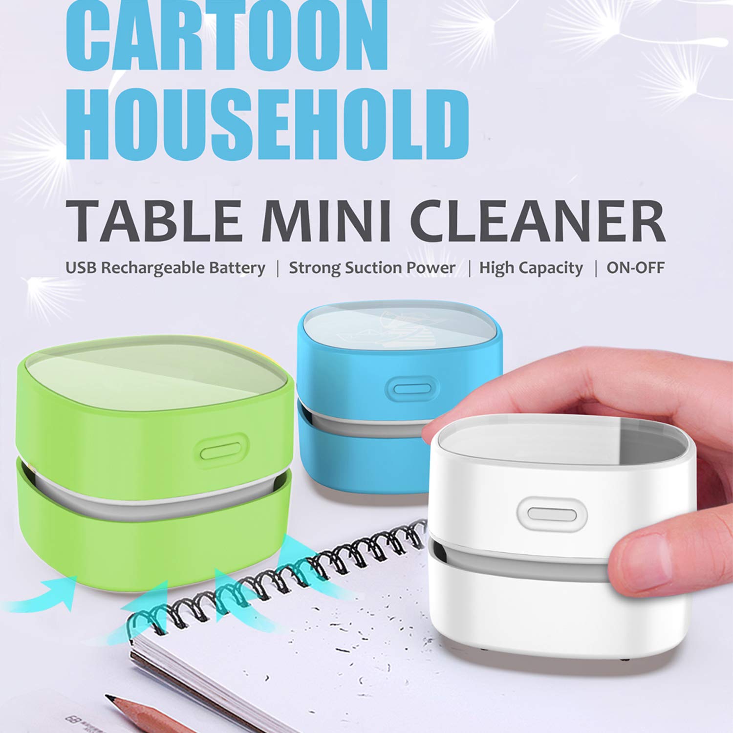 ODISTAR Desktop Vacuum Cleaner, Mini Table dust Sweeper Energy Saving,High Endurance up to 400 mins, Cordless&360º Rotatable Design for Cleaning Hairs,Crumbs,Computer Keyboard,Piano(Green)