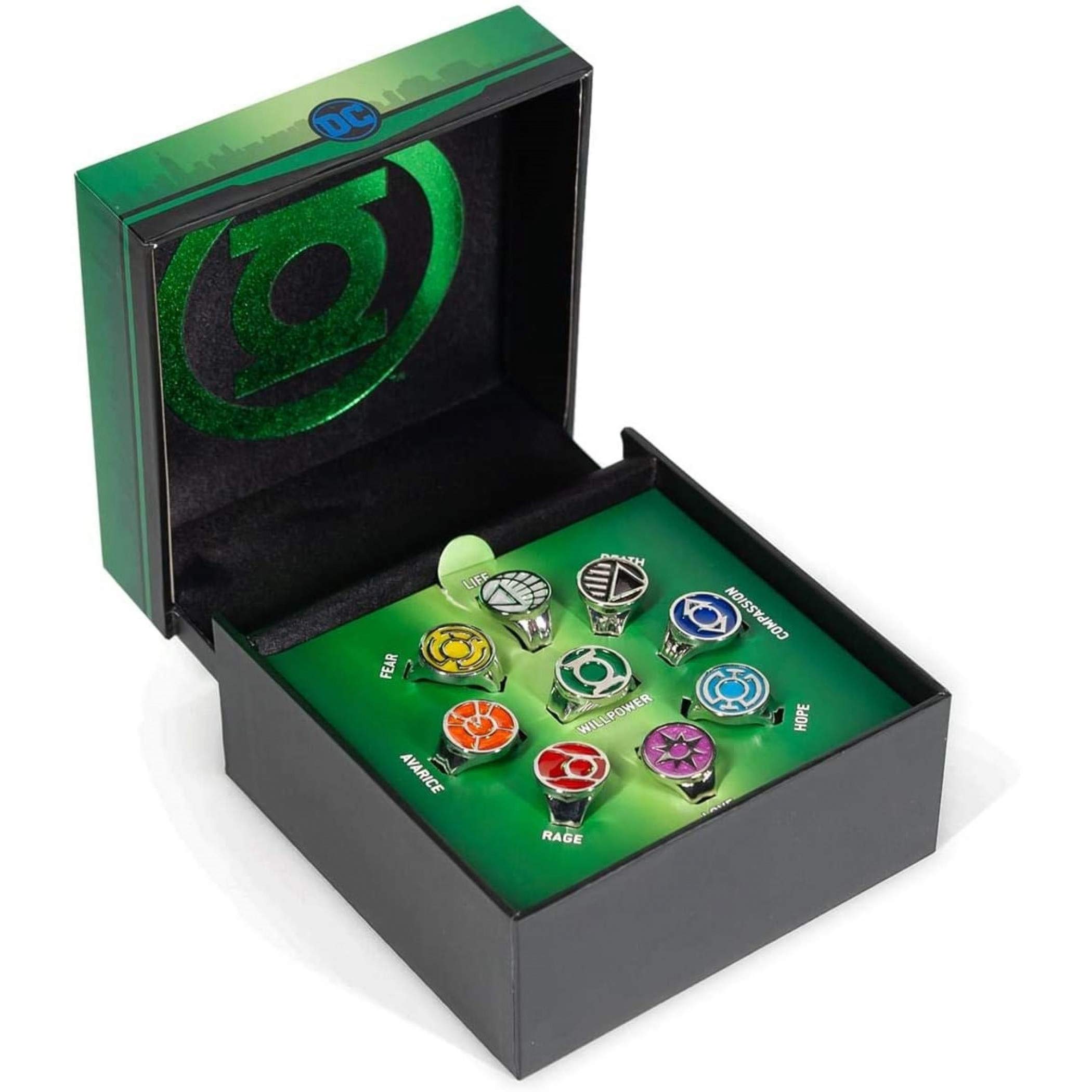 DC Comics Green Lantern Power Rings Emotional Spectrum | Includes 9 Adjustable Rings Featuring Each Emotion