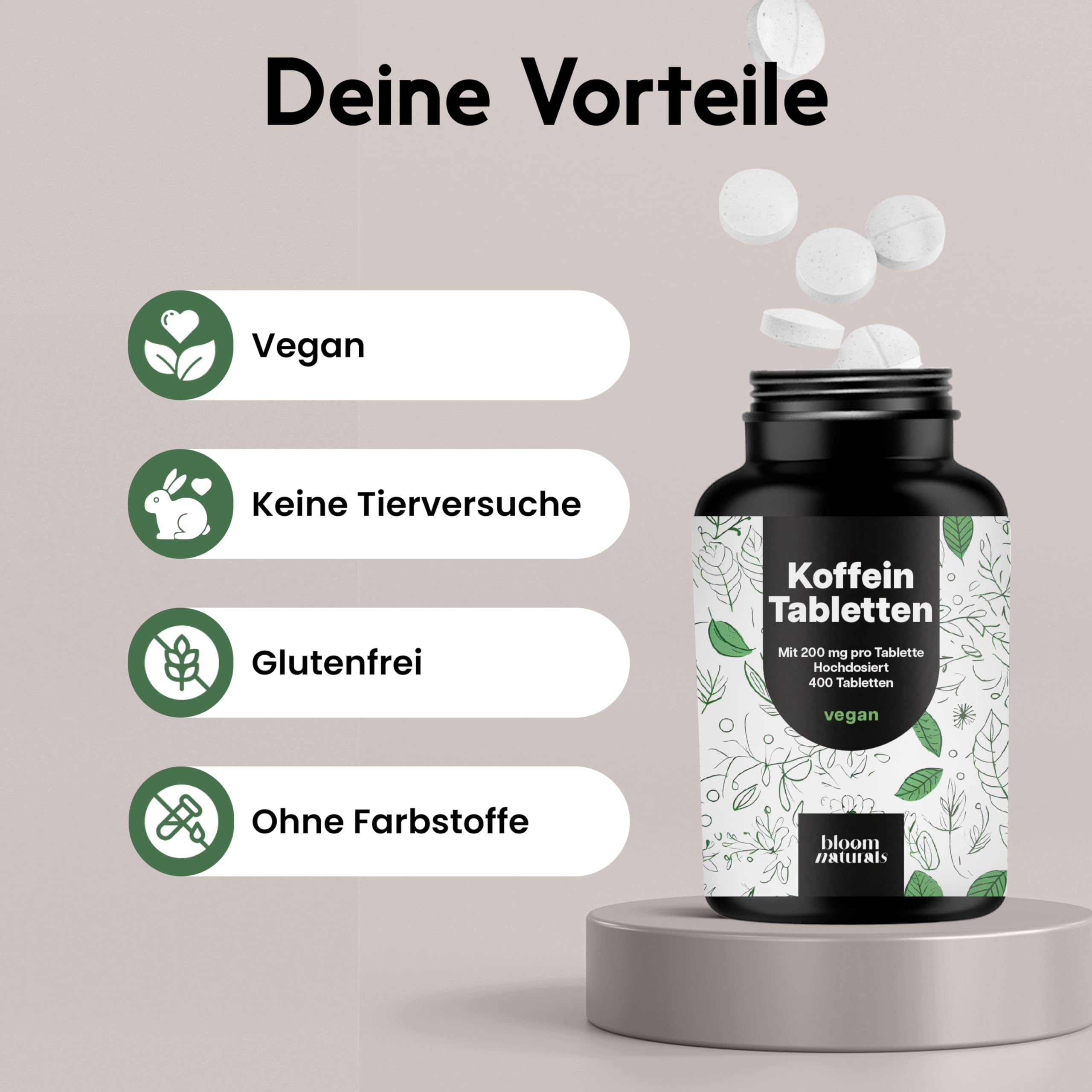 Koffeintabletten hochdosiert – 400 Tabletten – 200 mg Koffein pro Tablette, vegan – Laborgeprüft & produziert in Deutschland - Laborgeprüft - Verpackung kann variieren 4