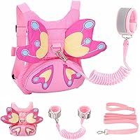 Toddlers Leash + Anti Lost Wrist Link Child Kids Safety Harness Kids Walking Wristband Assistant Strap Belt for Girl Pink (Bu
