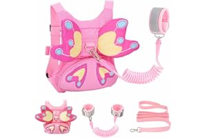 Toddlers Leash + Anti Lost Wrist Link Child Kids Safety Harness Kids Walking Wristband Assistant Strap Belt for Girl Pink (Bu