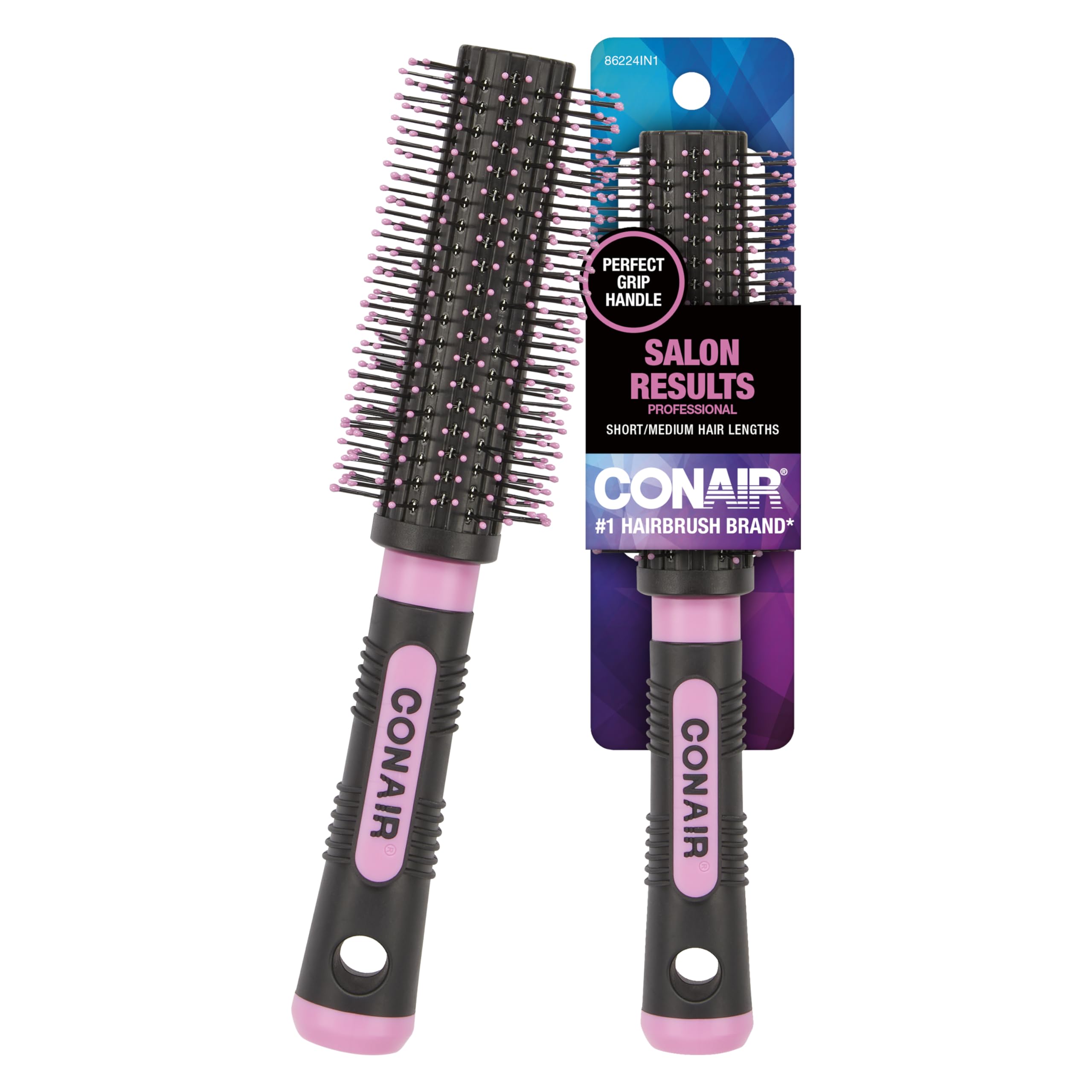 Photo 1 of Conair Salon Results Round Hairbrush - Hair brush for blow out - blowdryer brush - features nylon bristles - Adds body and fullness - suitable on all lengths - Pink/Black