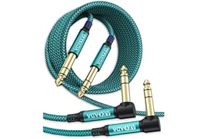AkoaDa 1/4 inch Instrument Cable 10 ft 2Pack, 6.35mm 1/4 TRS Balanced Stereo Audio Male to Male Cable for Bass Instrument,Electric Instrument,Pro Audio,Mixers,（Green）