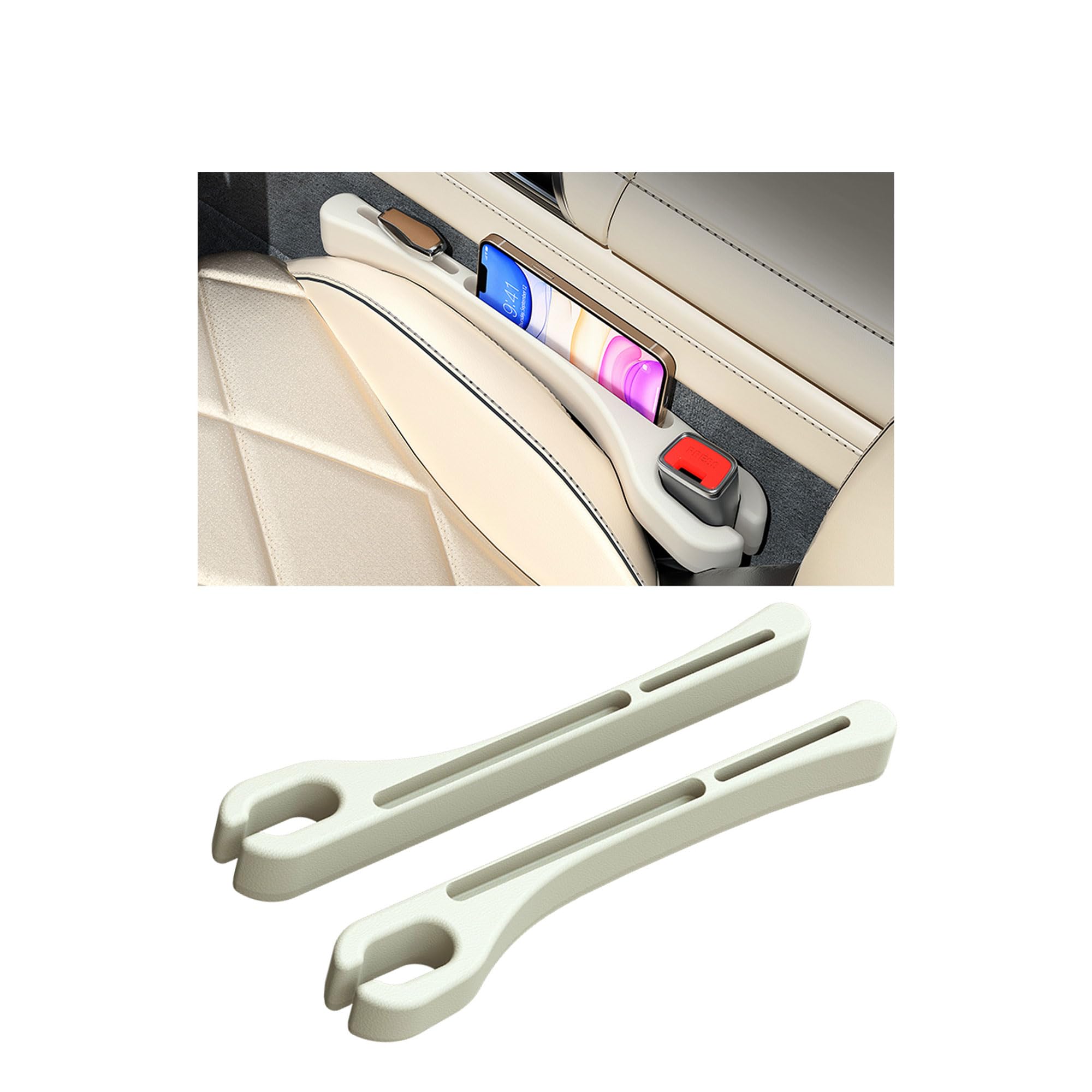 Photo 1 of Jectam Car Seat Gap Filler, Leather Car Gap Filler Universal Fit for Most Cars and Trucks, Fill The Gap Between Seat and Consoles, Prevents Things from Falling Out, Pack of 2 PCS (Beige)