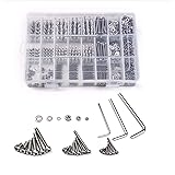 FiveMix Machine Screws M2, M3, M4 Screw Assortment 1080 Pcs Stainless Steel Screw Hexagon Hex Head Flat Washer Set with Nuts 