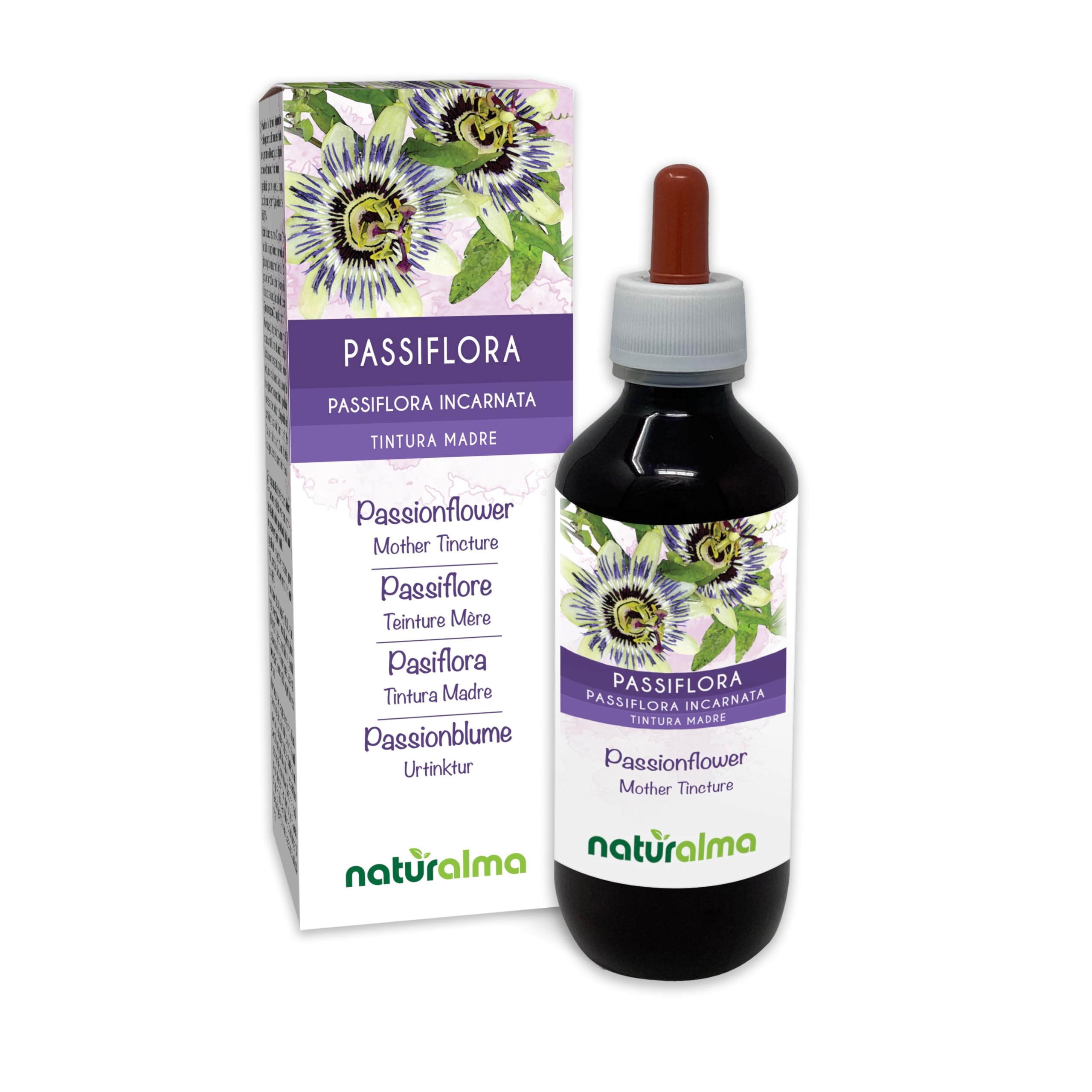 Passionflower (Passiflora incarnata) herb with Flowers Alcohol-Free Mother Tincture Naturalma - Liquid Extract Drops 200 ml - Food Supplement - Vegan