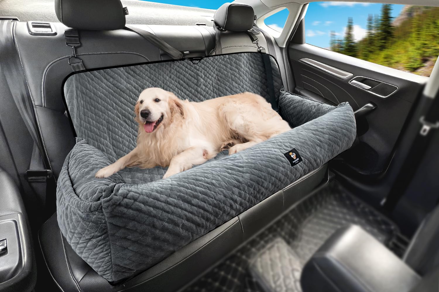 Photo 1 of Dog Car Seat for Medium/Large Dogs Under 100 Lbs,Multi-Functional Dog Car Bed Washable Pet Travel Safety with Thick Cushion, Soft Safe Removable,for All Cars Back Seat?Grey?