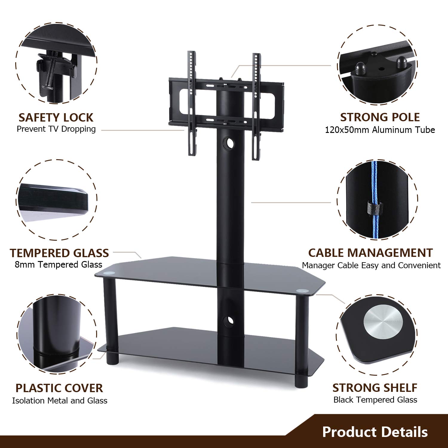 RFIVER Soporte TV Giratorio De Suelo De 32 A 55 Pulgadas Con 2 Estante