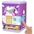 Piggy Bank Toy Electronic Mini ATM Savings Machine with Personal Password & Fingerprint Unlocking Simulation - Music Box with Songs for Kids, Boys and Girls Age 3-8 Years (Purple)