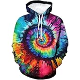 Srcnhim Unisex 3D Tie-Dye Graphic Hoody Hoodie Vintage Rainbow Pattern Pockets Long Sleeve Pullover Hoodies