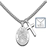 Liuanan St Michael Pendant for Men Saint Michael the Archangel Pendant Necklace Christian Protection Jewelry Stainless Steel Religious Cross Chain for Him Catholic Gifts for Confirmation First Communion Graduation Anniversary Father's Day Son Birthday Gift