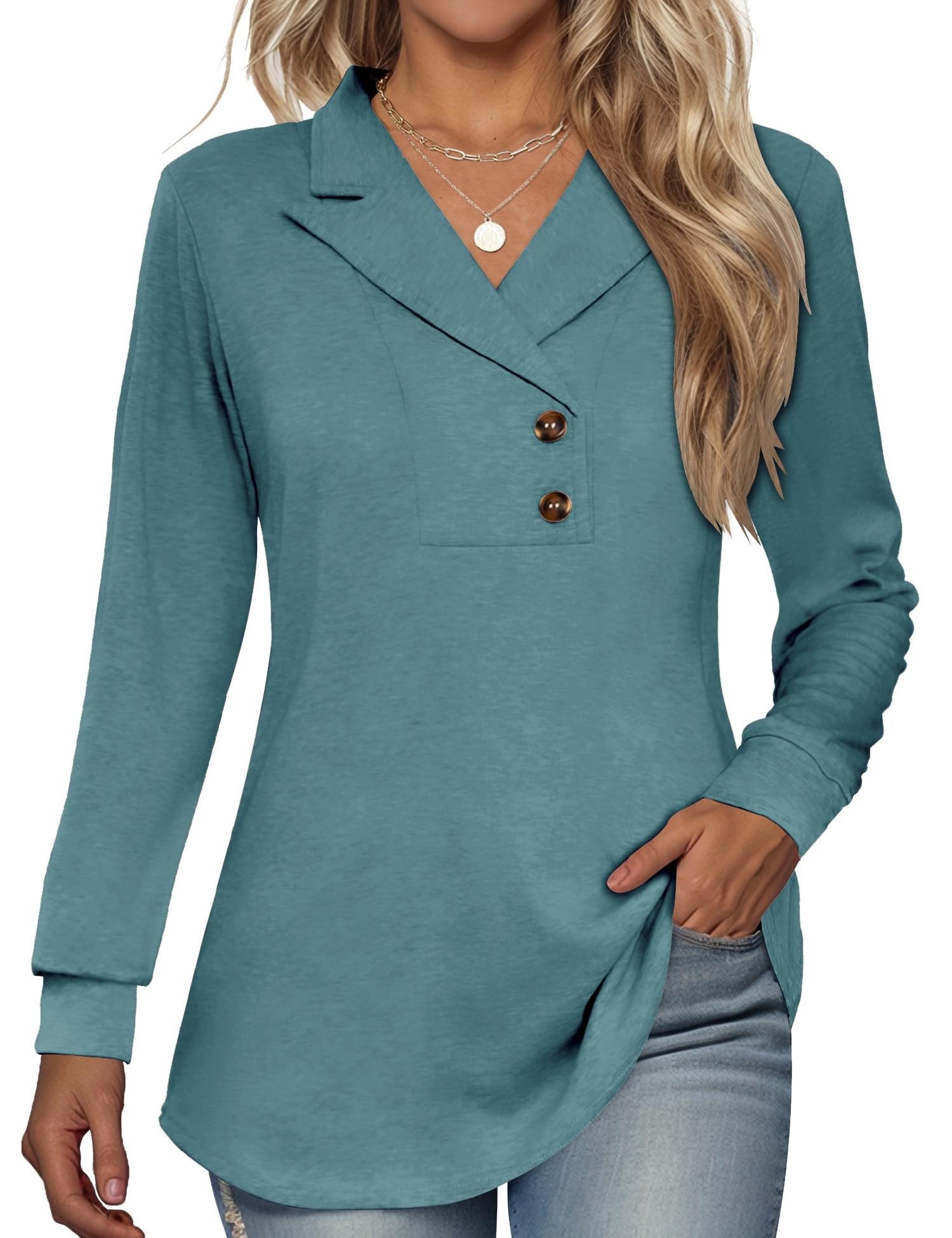 Sweatshirt Women's Pullover V-Neck Long Sleeve Elegant Business Casual Tunic Tops Autumn Winter Plain Tops