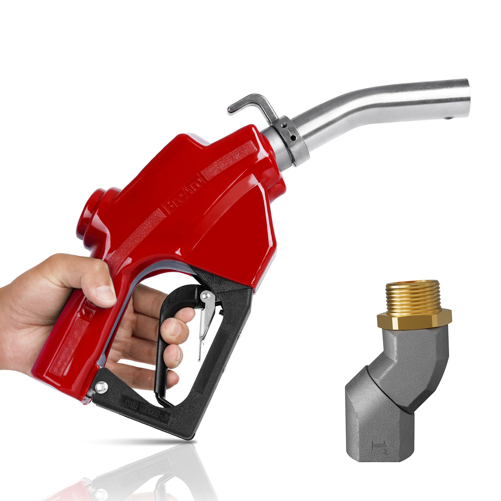 Photo 1 of 1" NPT Automatic Fuel Nozzle with Swivel Joint, Auto Shut-Off Gas Pump Nozzle Max Flow Rate 30GPM, 3-speed Padlock 19/16 Inches (OD=30mm) Spout for Gasoline, Diesel, Kerosene Biodiesel (Red)