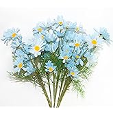 TACOLO Artificial Daisies for Outdoors, 20.8 Inch Blue Daisy Artificial Flowers, 10 Bundles Faux Wildflowers for Decoration, Wedding, Table Centerpiece