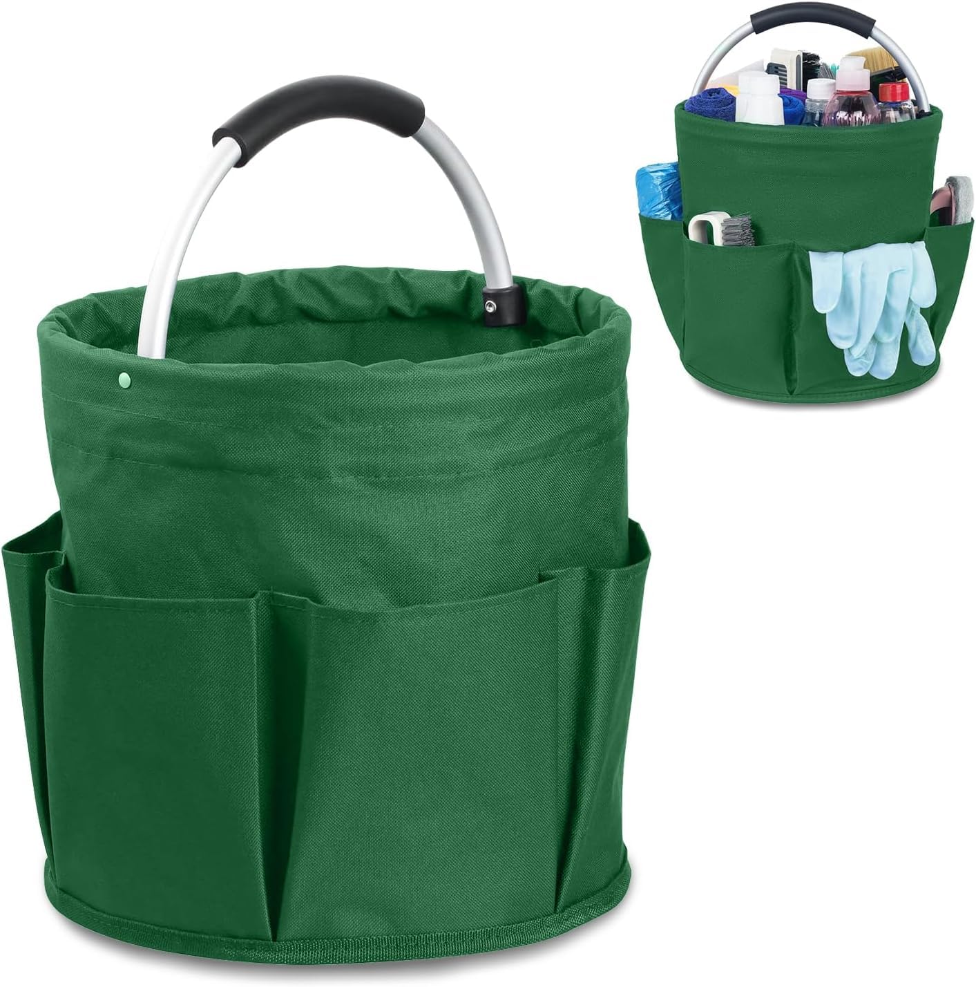 Esteopt Cleaning Caddy with Handle,Tool Bag with Handle,Cleaning Caddy Organiser,17L Bucket Tool Organizer Bag,Collapsible Garden Small Tools Bag,cleaning hamper basket,Multi pocket Craft (Green)