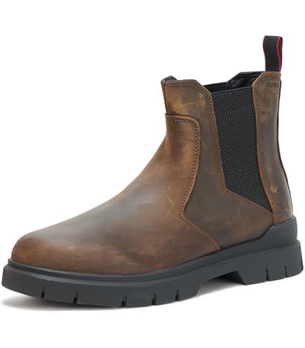 HUGO Mens Brown Back Pull-Tab Goring Kyron Almond Toe Slip On Leather Chelsea 46 HUGO BOSS Men main image 3
