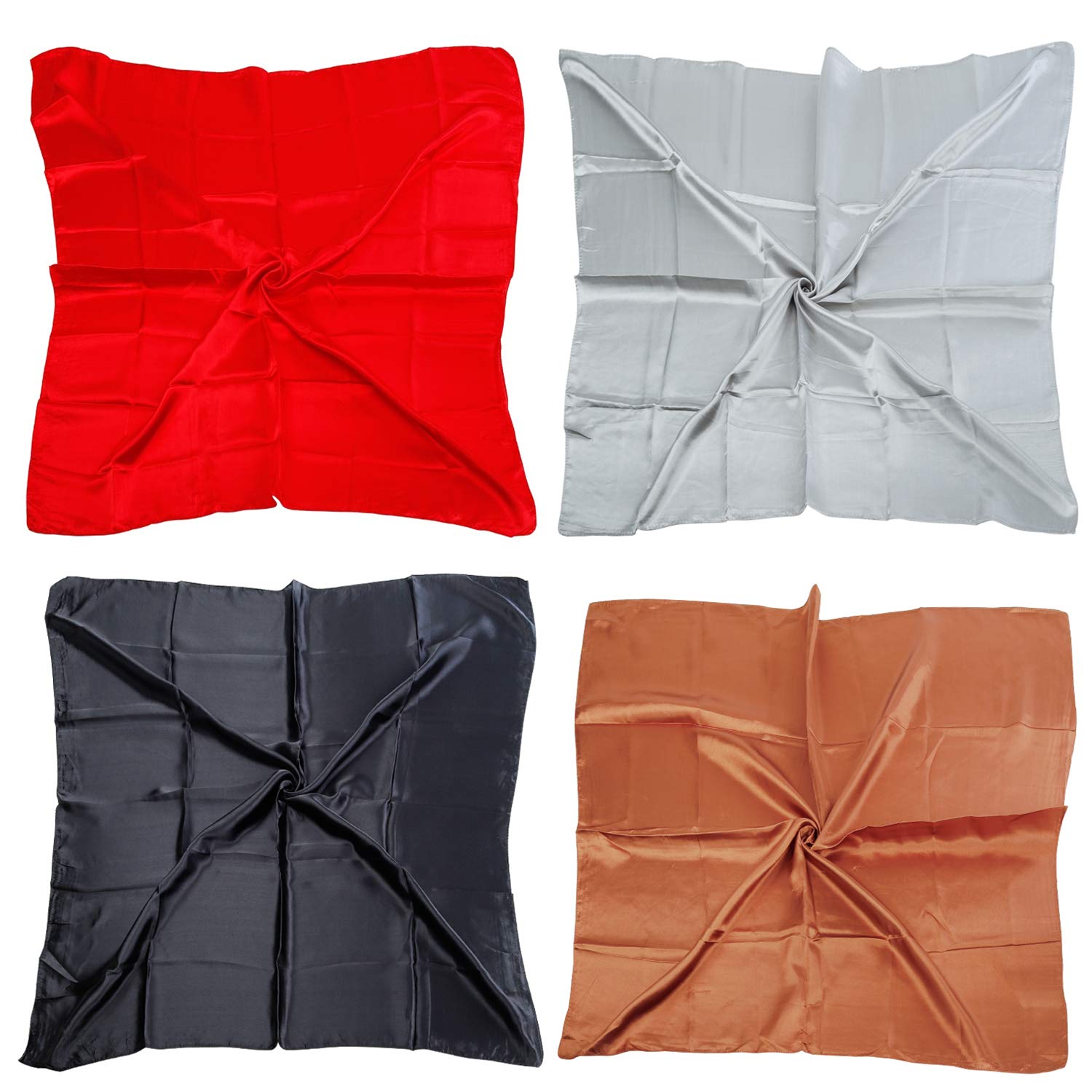 4 Pcs Hair Scarf Silk Like Scarves for Women Large Square Stain Neck Head Scarf Set 35×35 inches 4 Pcs Hair Scarf Silk Like Scarves for Women Large Square Stain Neck Head Scarf Set 35×35 inches