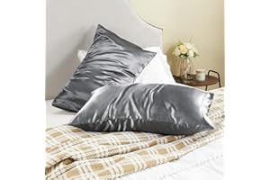 2 Pack Satin Standard Pillowcases for Hair and Skin, Luxurious and Silky Pillow Cases with Envelope Closure, 20x26 Inches, Gi