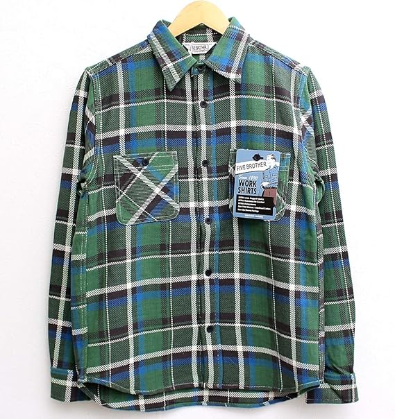 Amazon Lサイズ ファイブブラザー ネルシャツ メンズ ブランド チェックシャツ ワークシャツ 長袖シャツ 57 グリーン シャツ 通販