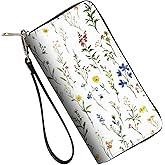 ZXYBNMLE RFID Blocking Leather Wallet for Women – Large Capacity Zip Around Clutch with 8 Card Slots,29 Cash Pockets & Coin Zipper,Flower Weeds Leaves