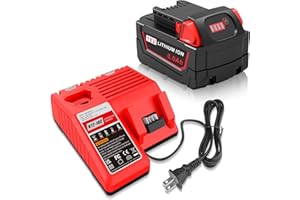 DJSANU 18V 6Ah Battery and N12-18C Dual Port Charger Set for Milwaukee Tools M12 Mk-18 48-11-1850 48-11-1860 48-11-1820 48-11-1840 48-11-1815 48-11-1830 48-11-1870 Fast Charging