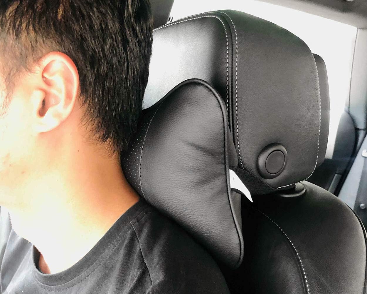 DSstyles 2 Pieces PU Leather Neck Pillow for Car Seat Headrest Cushion 28x18cm Car Neck Cushion (Black), Standard - Image 4