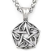 Gungneer Pagan Wicca Necklace Floral Patterns Pentagram Star Pendant Godness Protection Jewelry Stainless Steel Amulet