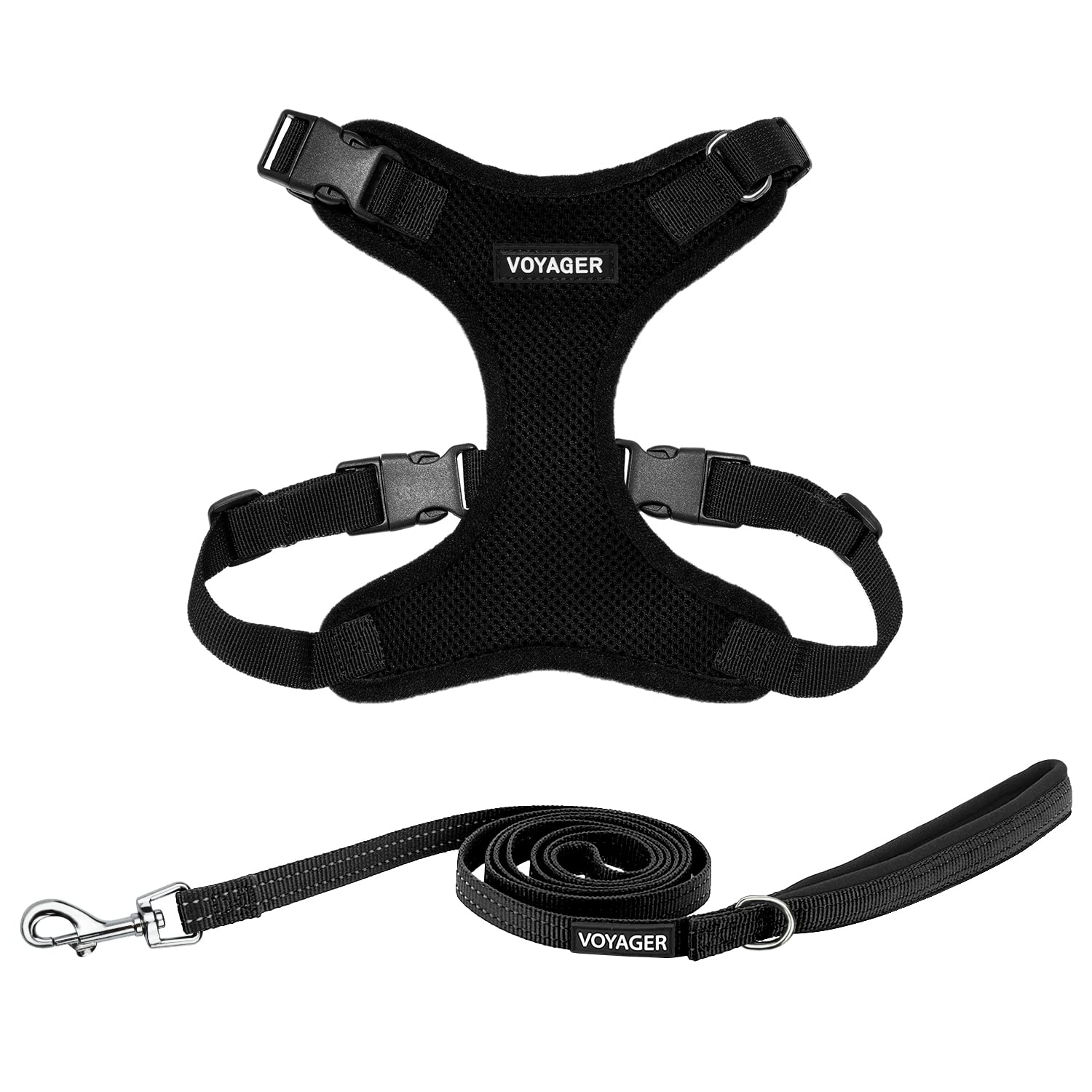 Voyager Step-in Lock Dog Harness W Reflective Dog Leash Combo Set with Neoprene Handle 5ft - Supports Small, Medium and Large Breed Puppies/Cats by Best Pet Supplies - Black, S