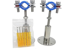 NOVSINO Stainless Steel Adjustable Pipe Clamp Bracket - Wall/Ceiling Mount Support for 1/2-Inch (19mm) Pipe, Heavy-Duty Rustproof Brackets with Screws, Set of 2