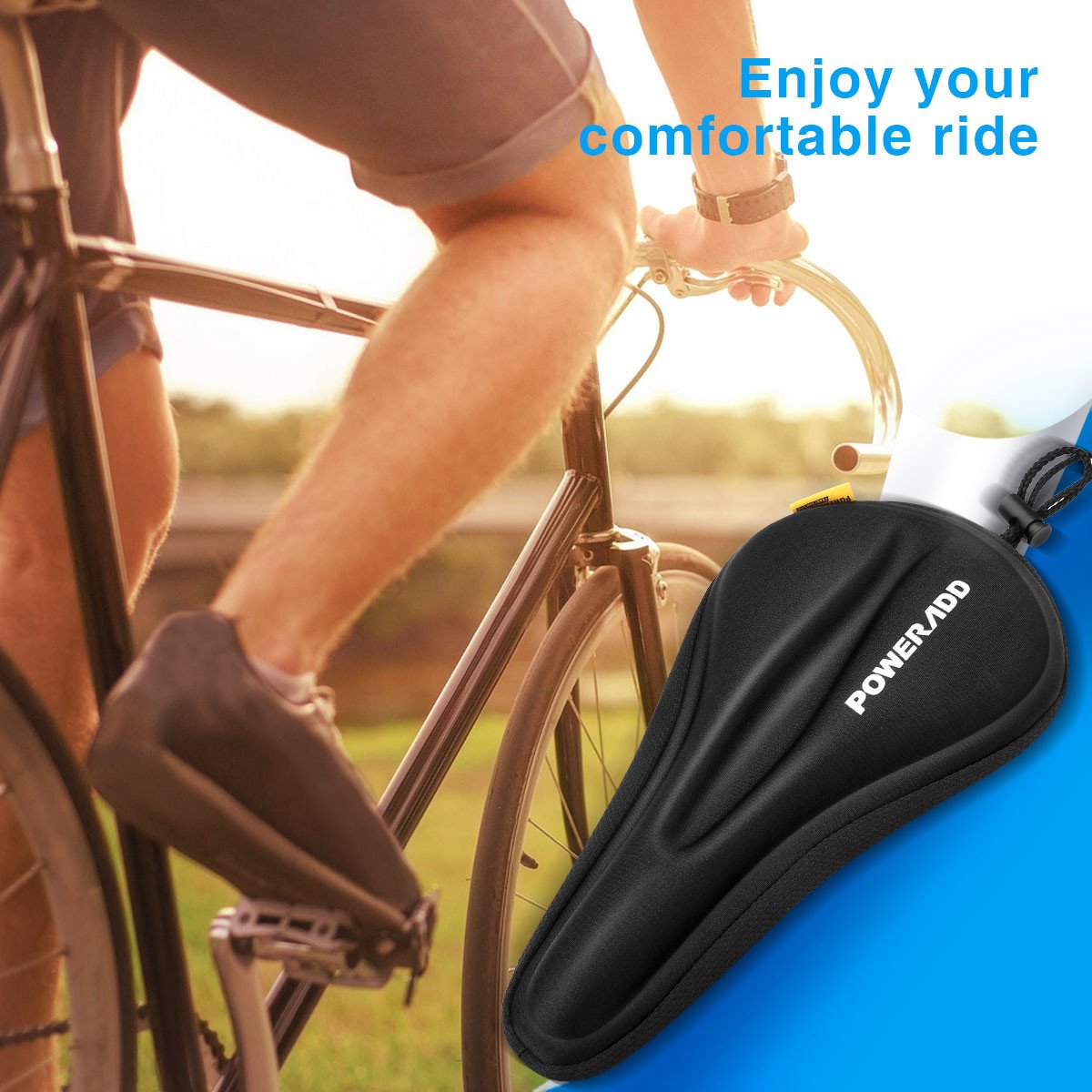 Poweradd Gel Sattelbezug Rennrad (28cm x 17cm), Komfortabel Weich Fahrradsattel Gel Überzug für Herren und Damen, wasserdichter Fahrradsitzbezug für City Touren und Trekking, Schwarz …